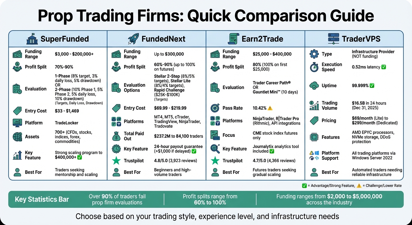 Prop Trading Firms Comparison: Funding, Profit Splits, and Key Features