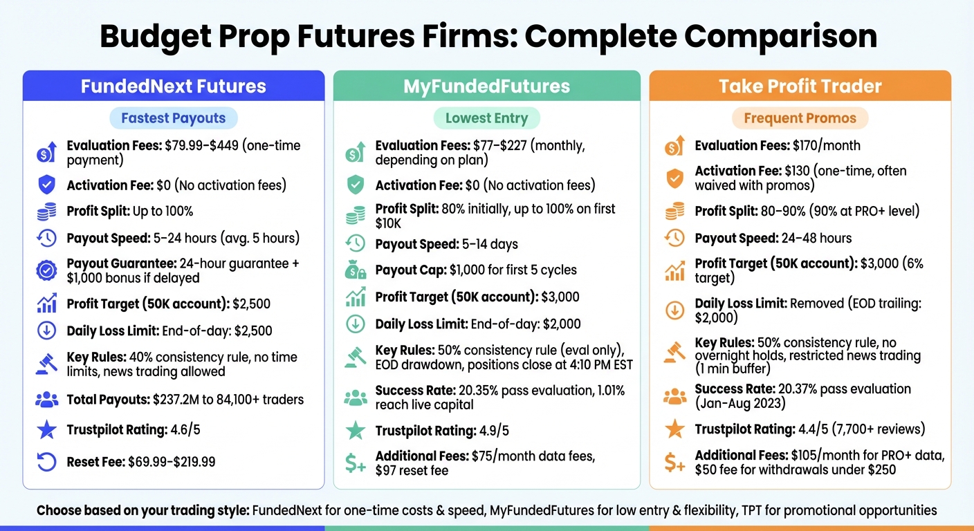Budget Prop Futures Firms Comparison: Fees, Activation & Payout Terms
