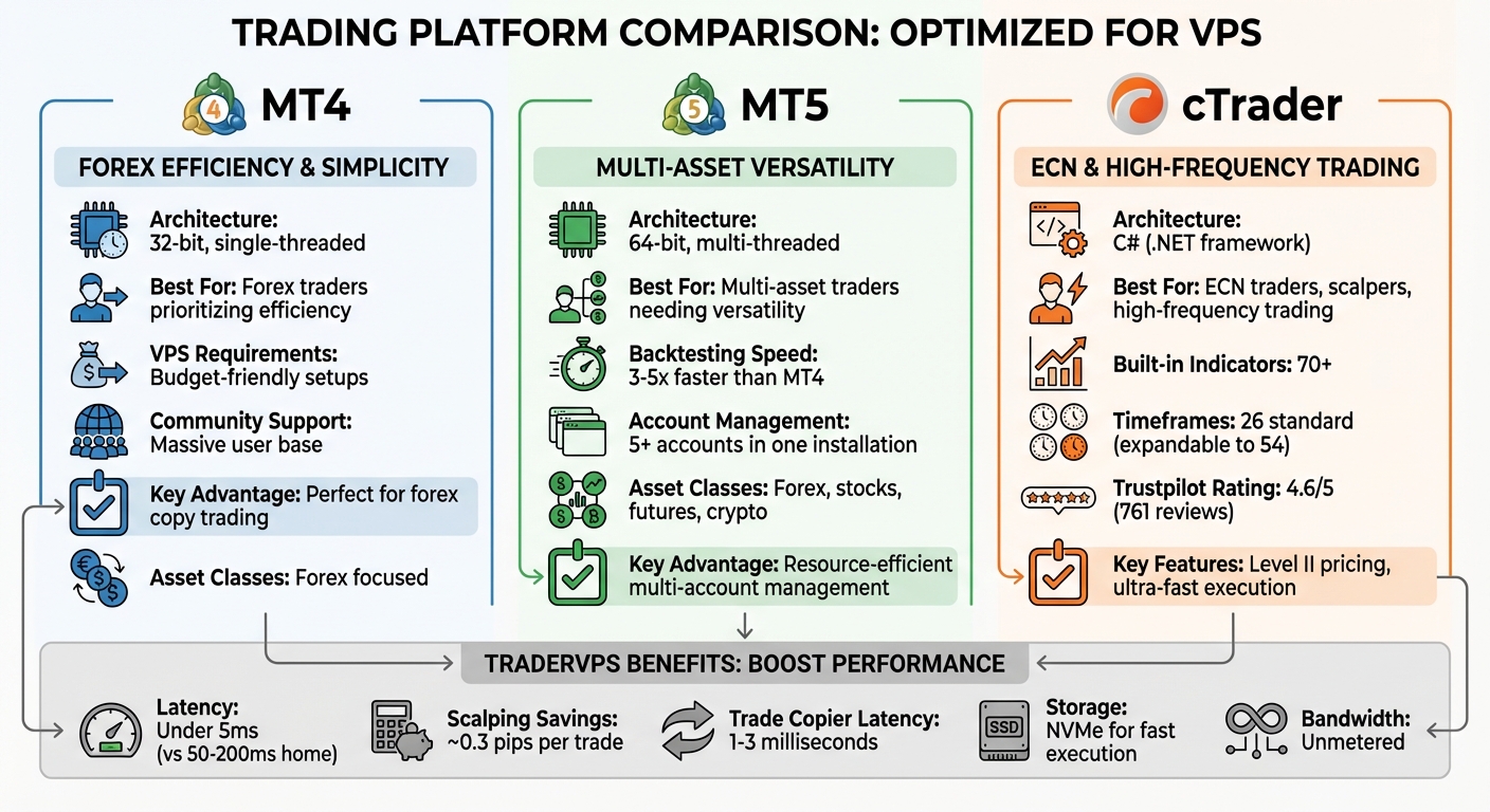 MT4 vs MT5 vs cTrader Performance Comparison for VPS Trading