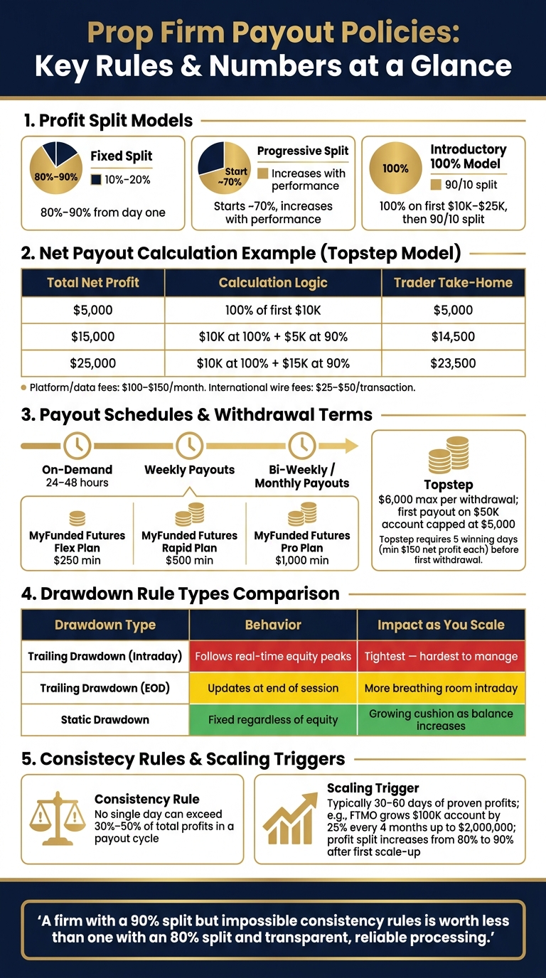 Prop Firm Payout Policies: Key Rules & Numbers at a Glance
